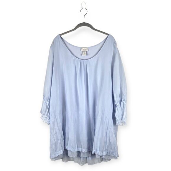 Soft Surroundings Tops - Soft Surroundings Light Blue Chiffon Crinkle Ruffle Blouse Size 1X Ethreal Airy
